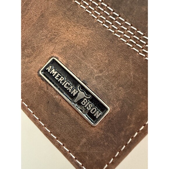 American Bison Genuine Leather Trifold Wallet Brown NEW - Picture 7 of 9